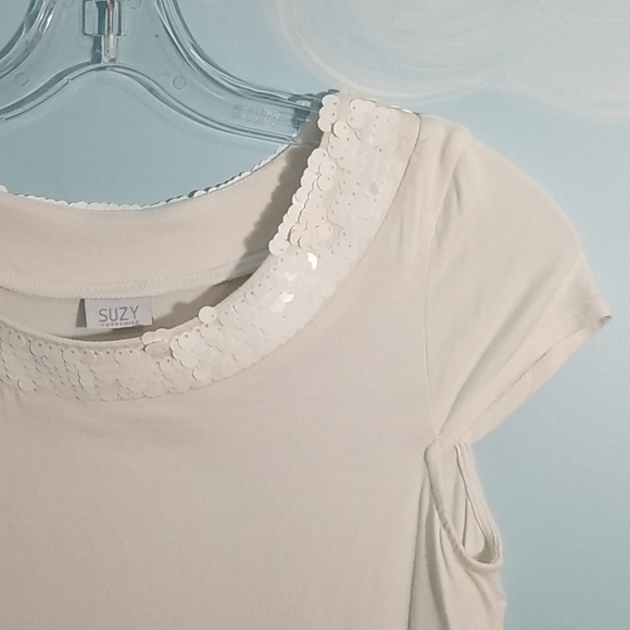 Suzy Shier white shirt with sequin collar large - Picture 3 of 8